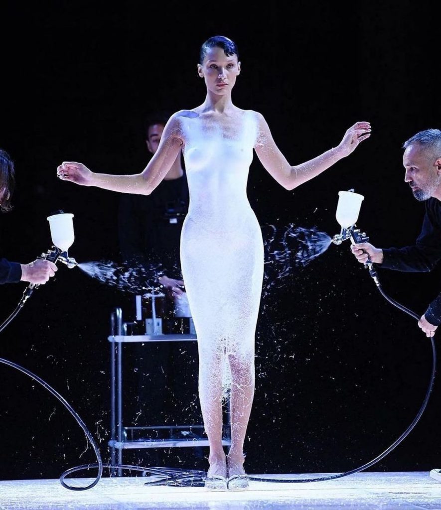 new technology in fabrics to execute Bella Hadid's spray-on dress